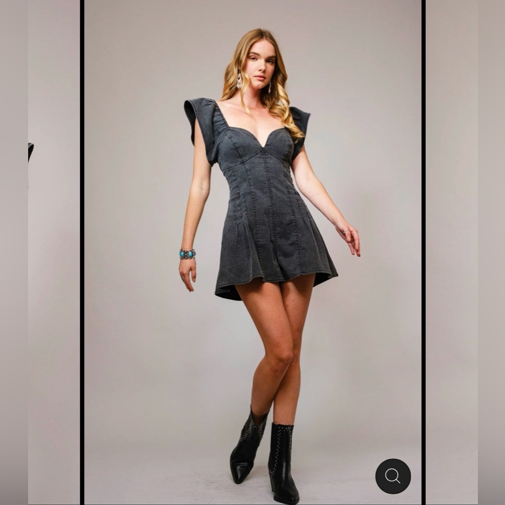 Structured Fit-and-Flare Mini Dress in Charcoal